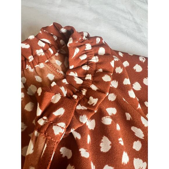 J.CREW Drapey Ruffleneck Top, Brushstroke, Printed 365 Crepe, Medium, Orange - Picture 6 of 12